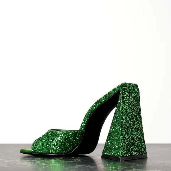 THE ATTICO Devon glittered leather mules Candy Apple Green Size 42 - Picture 2 of 8